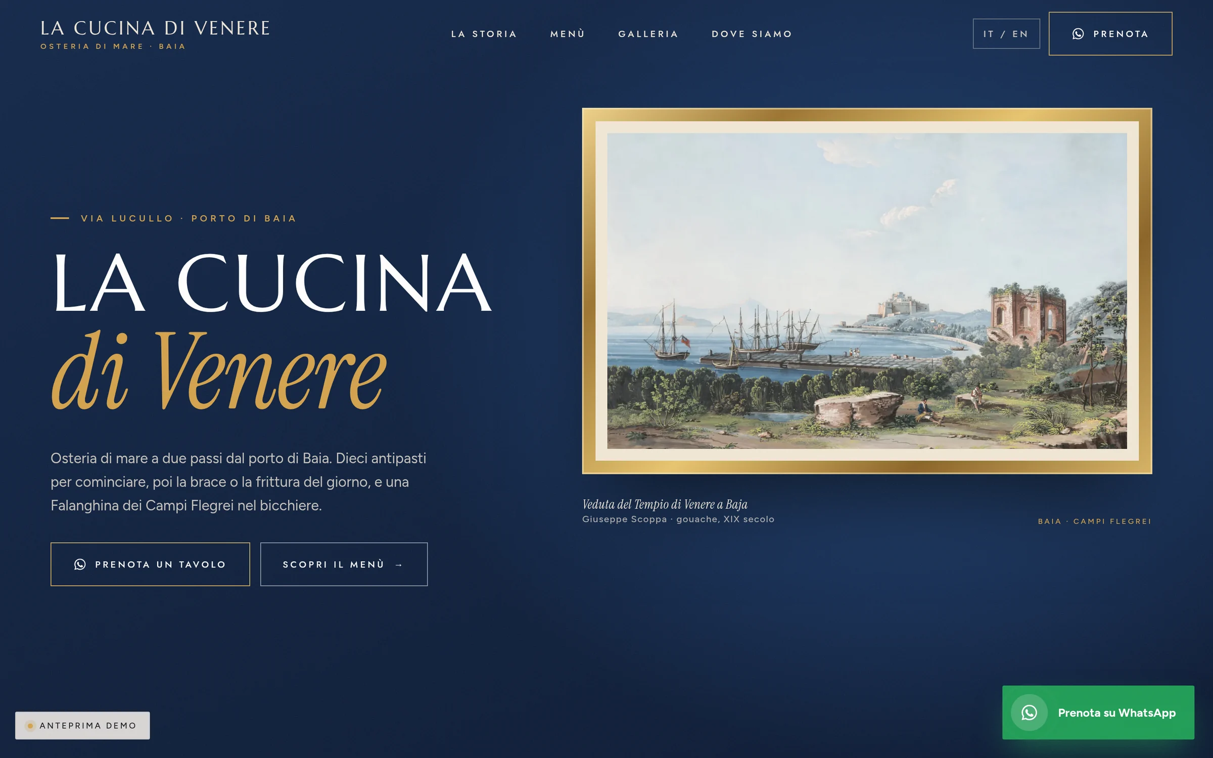 Anteprima desktop del concept per La Cucina di Venere