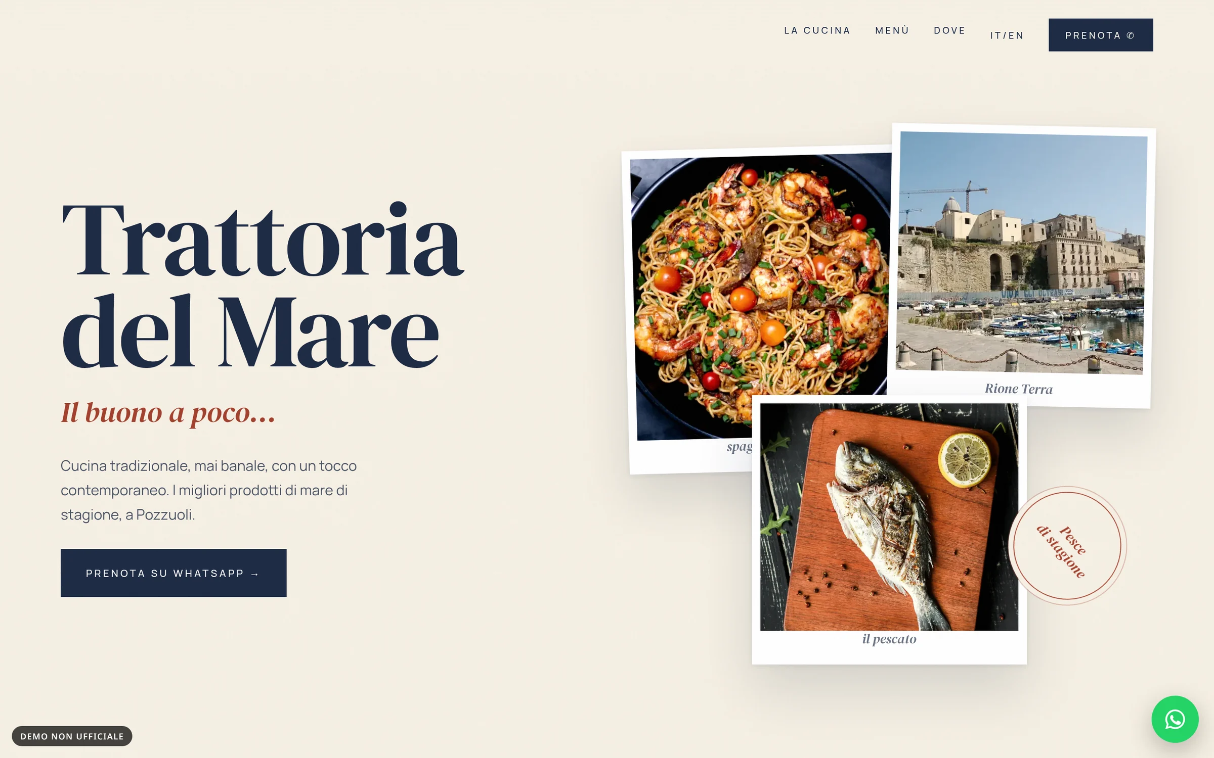 Anteprima desktop del concept per Trattoria del Mare